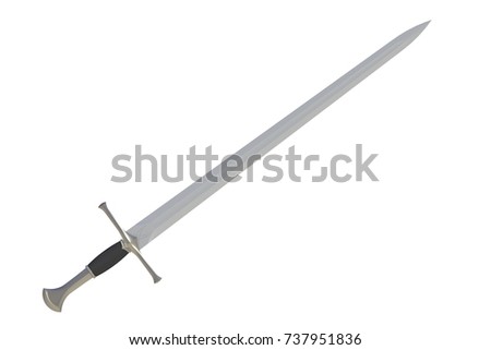 Sword displayed by diagonal, isolated on white background, 3D rendering