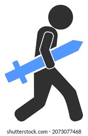 Sword Gunman Raster Illustration On A White Background. An Isolated Flat Icon Illustration Of Sword Gunman With Nobody.