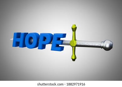 Sword Passes Through Hope Demonstrating Lost Hope Concept. 3D Illustration