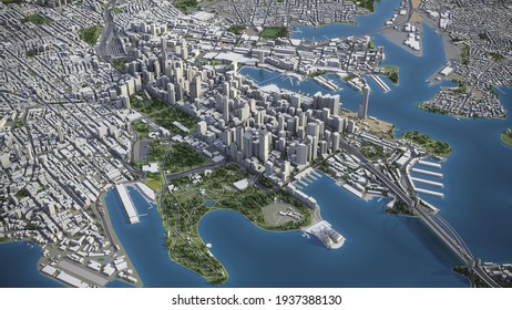 Sydney 3D City Model Aerial Rendering