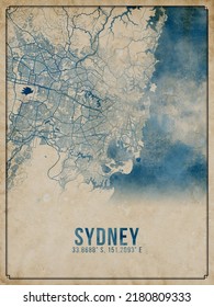 Sydney Antique Watercolor City Map Poster