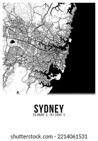 Sydney Black Color City Map Poster