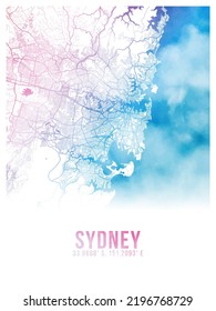 Sydney Colors Watercolor City Map Poster