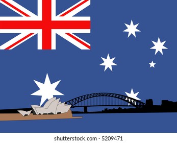 Sydney Harbour Bridge Against Australian Flag JPG