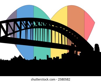 Sydney Harbour Bridge Against Rainbow Heart Illustration JPG