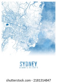 Sydney Watercolor City Map Poster