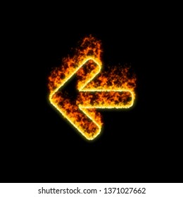 The symbol arrow left burns in red fire  