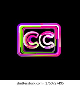 Symbol closed captioning from multi  colored circles   stripes  UFO Green  Purple  Pink  