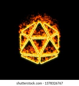 The Symbol Dice D20 Burns In Red Fire  