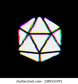 Symbol Dice D20 Has Defects. Glitch And Stripes  