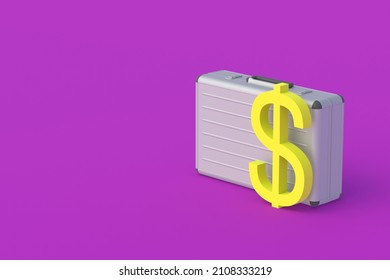Symbol of dollar near metal suitcase. The state budget. Corruption in the government. Social help. Payment of taxes. Bank transfers. Money prize. Pension accrual. Housing rent. Copy space. 3d render
