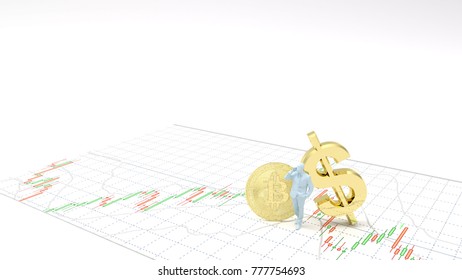 symbol gold dollar,gold make Profit ,investment stock market candlestick graph 3D Illustration money chart indicator copy space minimal concept