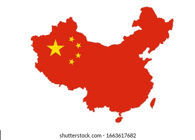 Symbol of international world Asian country. State Chinese official sign. Map with Flag of China isolated on white background