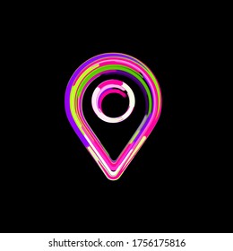 Symbol map marker from multi-colored circles and stripes. UFO Green, Purple, Pink  