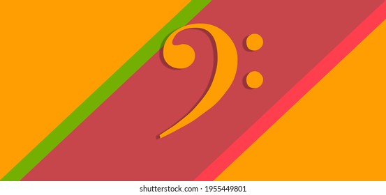 SYMBOL OF MUSICAL WRITING. Solfège, A Music Education Method. BASS Or F CLEF. Notation. Banner Of Music. Illustration. Isolated Element In Colorful Background. 