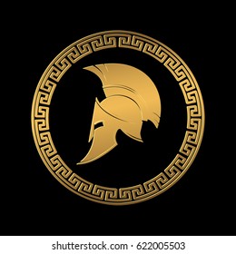 Symbol A Spartan Helmet, An Ornament In The Greek Style Gold Color.