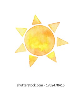 Symbol of the sun drawn with watercolors