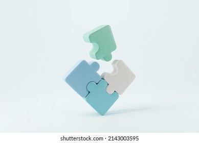 Symbol Of Teamwork, Jigsaw Puzzle Connecting, Cooperation, Partnership. 3d Render. Business Concept.