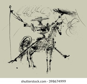 Symbolic image of Don Quixote and his horse . 
