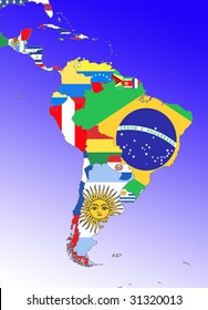 Symbolic Image: Latin America: South America, Middle America: Outline And Flags