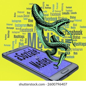 Symbolic image, poisonous snake as (a) Social media, mobile phone, smartphone, socialmedia, Elon Musk, Mark Zuckerberg, Donald Trump, extreme freedom of expression, denial of facts, Industry 4.0, data