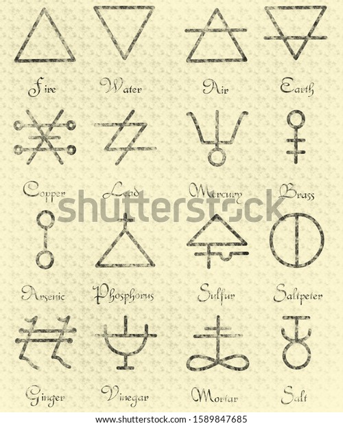 Symbols Alchemy Captions Stock Illustration 1589847685 