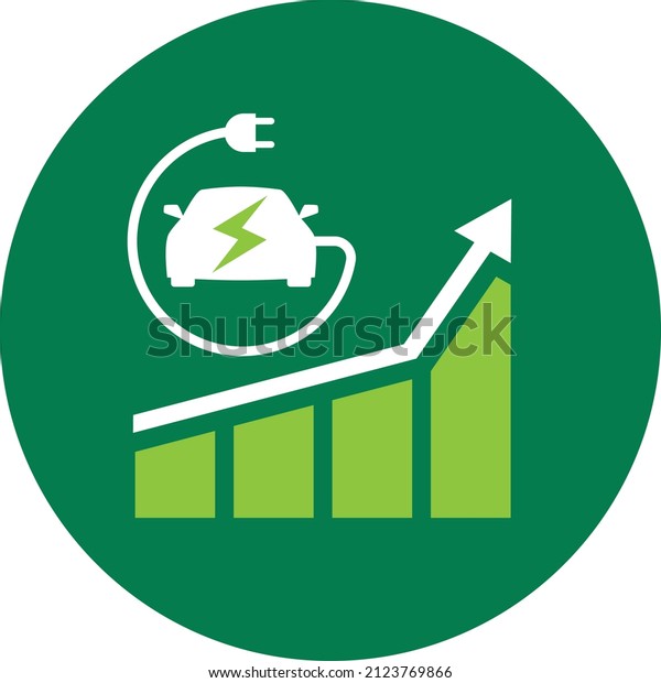 Symbols of green energy\
- an electric car with a cable and an electric plug and a growing\
graph. Growth in the number of electric vehicles. Reducing\
environmental\
pollution