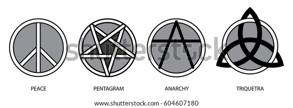 Symbols Set Peace Pentagram Anarchy Triquetra Stock Illustration 604607180