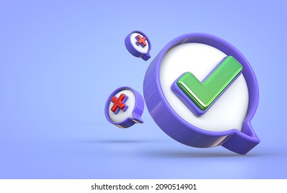 Symbols Of Yes And No Check Mark On Blue Background 3d Rendering Concept