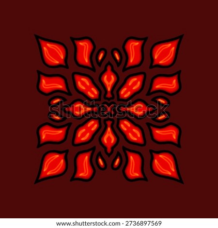 The symmetrical red foliage pattern forms a square