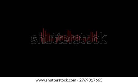 Symmetrical showing red audio equalizer waveform bars displayed on a black background with varying heights and symmetrical patterns. resolution use.