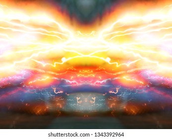 Symmetry and reflection. Neon glow. Abstract blurred background. Texture. Colorful pattern. - Shutterstock ID 1343392964