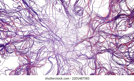 Synapse, Brain Connections. Medical Illustration Under A Microscope. Neurons And Veins, 3d Rendering. Neural Connections, Isolated On A White Background