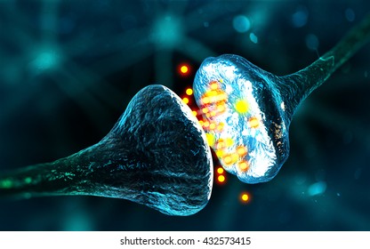 Synapse and Neuron cells sending electrical chemical signals (3D illustration)