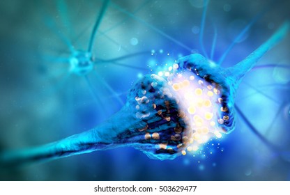 Synapse and Neuron cells sending electrical chemical signals (3D illustration)