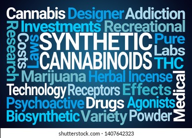 Synthetic Cannabinoids Word Cloud On Blue Background