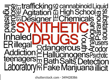 Synthetic Drugs Word Cloud On White Background