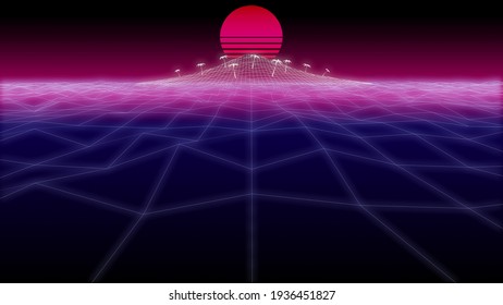 synthwave island in the sea Background 3d render