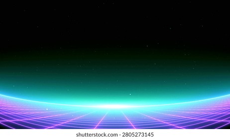 synthwave retro pinnacles commotion equalizer style wireframe net and stars 80s Retro Futurism retro future Background 3d outline render consistent circle.