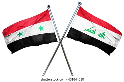 Syria flag with Iraq flag, 3D rendering