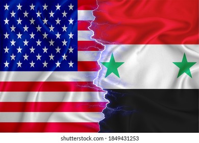 Syria And US Flag On Zipper Crossed Textured Fabric. The Concept Of Cooperation Between The Two Countries. 3d Rendering