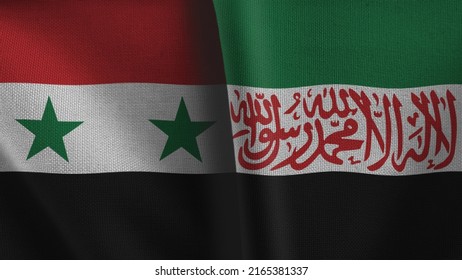 Syrian Civil War Flags 2 Two Fabric Texture Flags Together