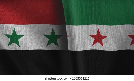 Syrian Civil War Flags Two Fabric Texture Flags Together