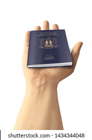 	Syrian Passport In Hand Realistic Giving And Showing Passport On Whight Beckground