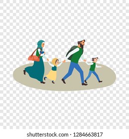 Syrian War Family Migrating Icon. Flat Illustration Of Syrian War Family Migrating Icon For Web Design