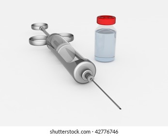 Syringe And A Bottle Of Swine Flue Vaccine