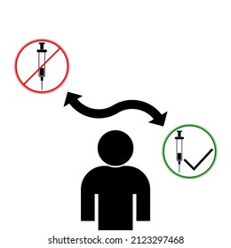 Syringe With Check Mark And Cross Sign. No Against Yes Vaccine Icon