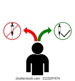 Syringe With Check Mark And Cross Sign. No Against Yes Vaccine Icon