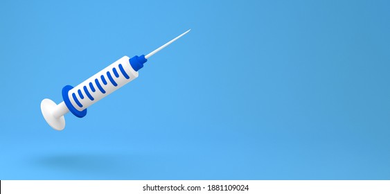 Syringe for vaccine, vaccination, injection, flu shot. 3d Vaccination icon with Medical equipment. Minimalism concept. 3d illustration 3D render