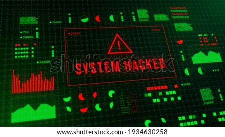 System hack security breach computer hacking warning message hacked alert. digital illustration 